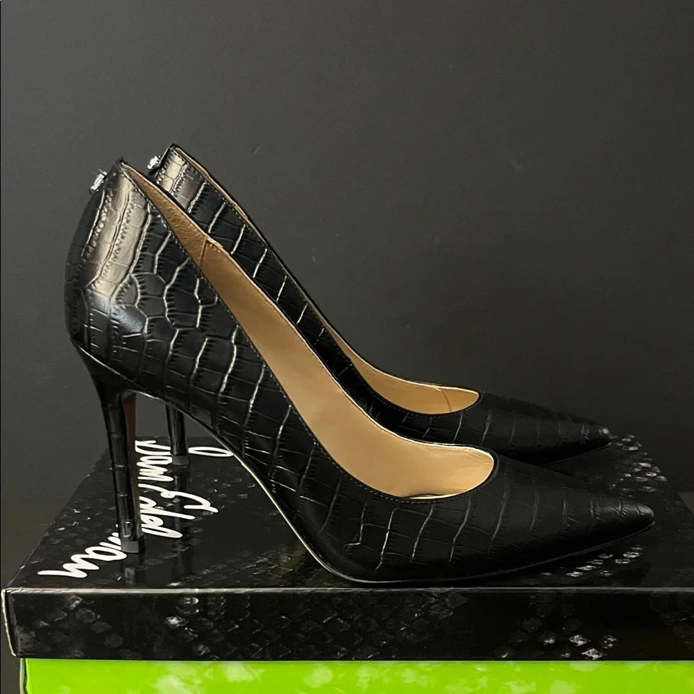 Sam Edelman Black Croc-Patterned Heels Size 6.5- NEVER WORN - Picture 4 of 7